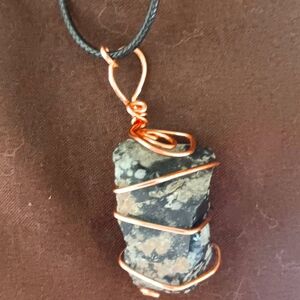 Copper Wire Wrapped Obsidian Pendant Necklace